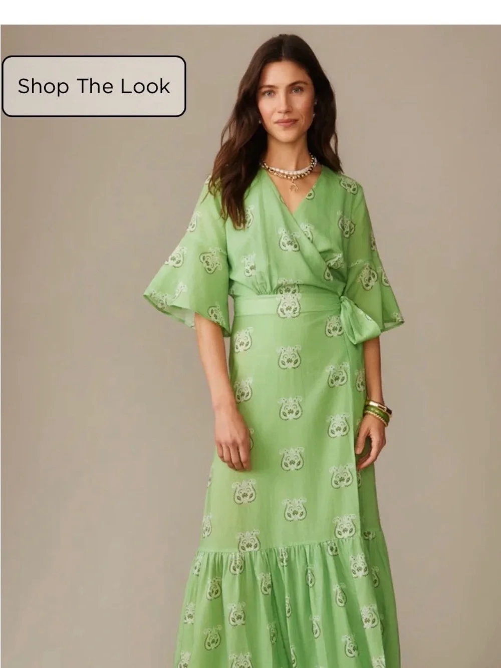 J. McLaughlin Light Green Printed Maxi Emily Wrap Dress in Siesta☀️